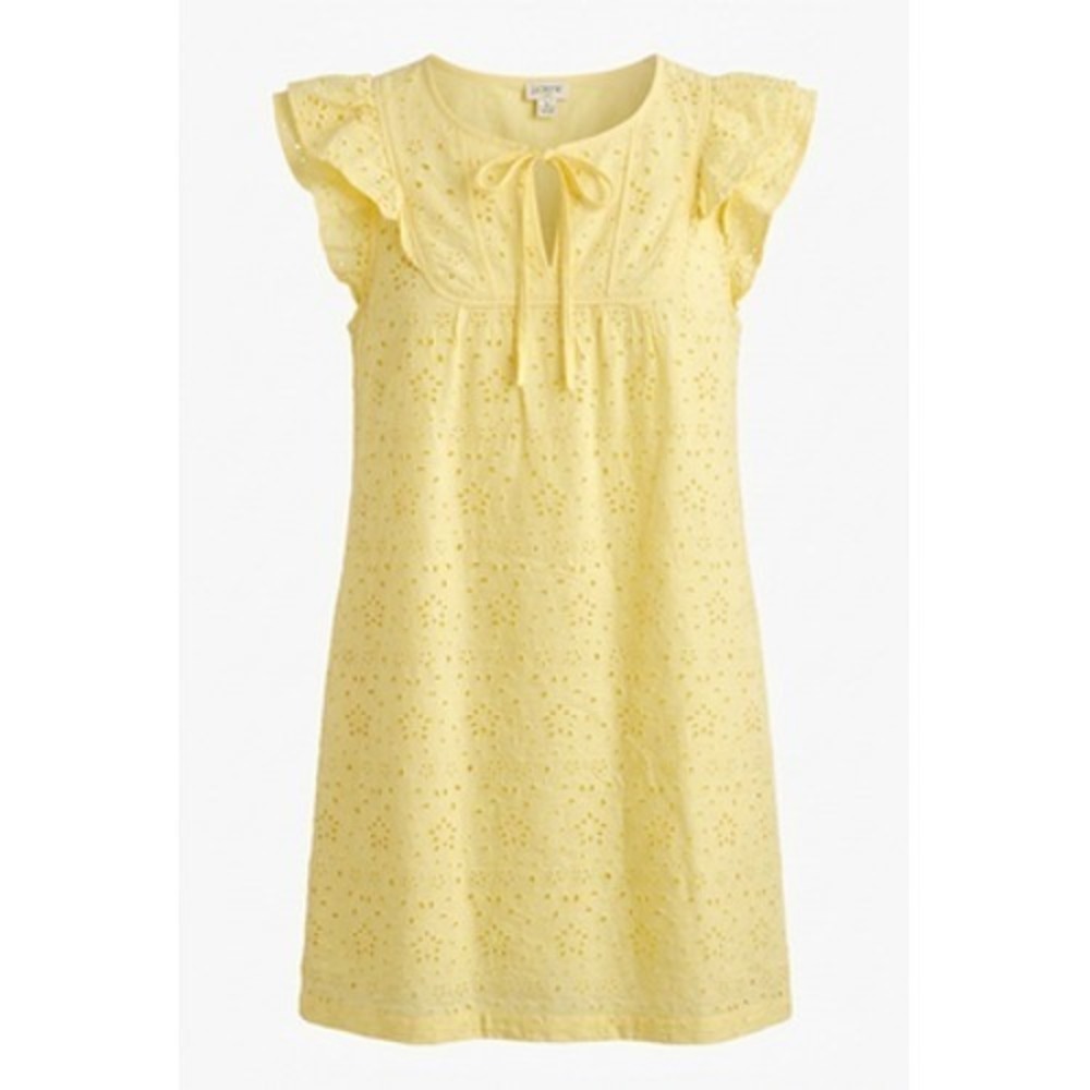 J Crew Dress Women 12 Yellow Eyelet Flutter Sleeve Shift Sundress‎ Pockets NWT